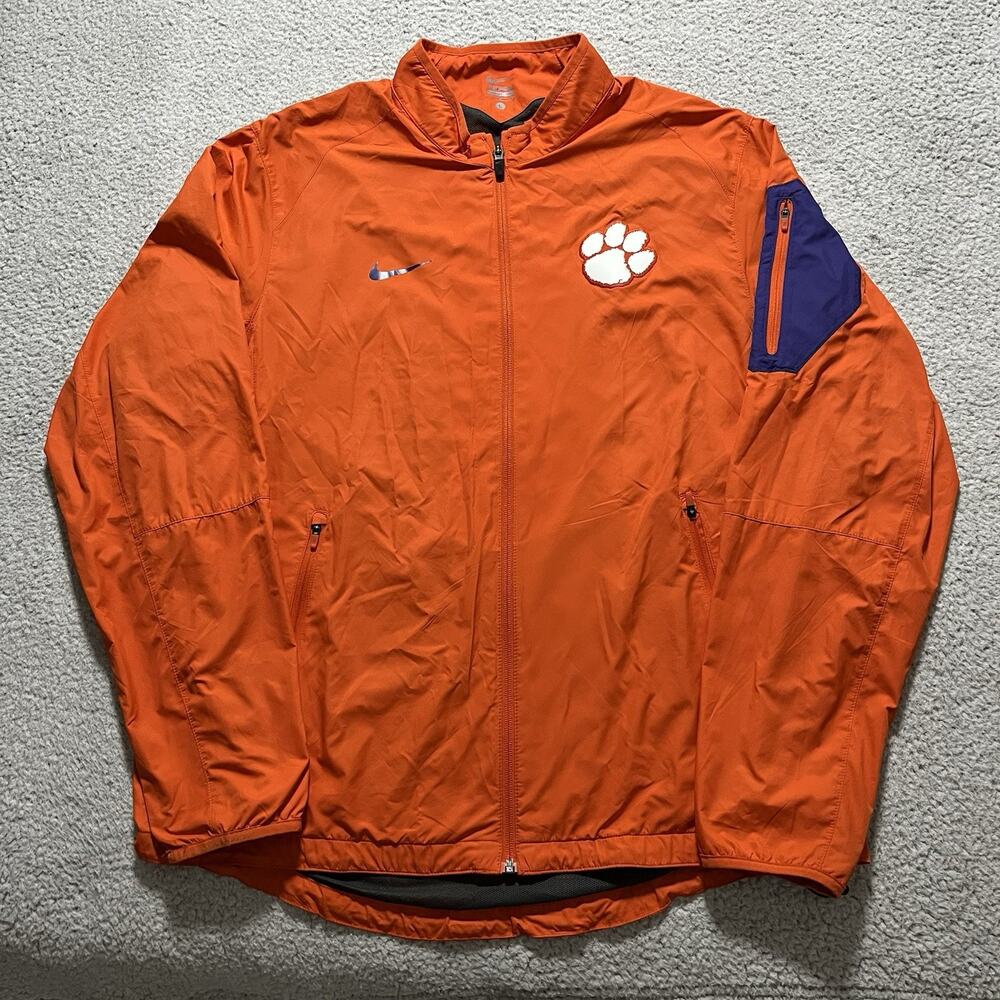 Clemson Tigers Jacket Mens Large Orange Nike Full Zip Windbreaker NCAA Football